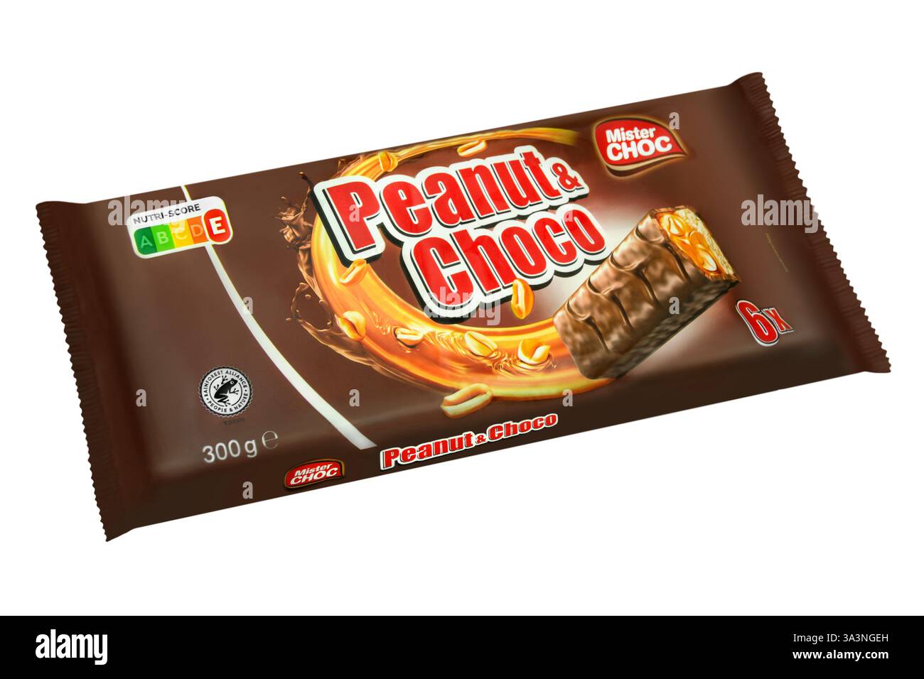 Amburgo, Germania - 14 marzo 2025: Cioccolato 6 arachidi Choco 300 g Mister Choc isolato su sfondo bianco Foto Stock