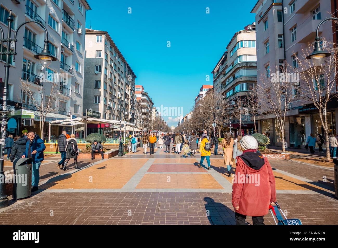 Sofia, Bulgaria - 2 febbraio 2025 - veduta candida di Vitosha Boulevard Foto Stock