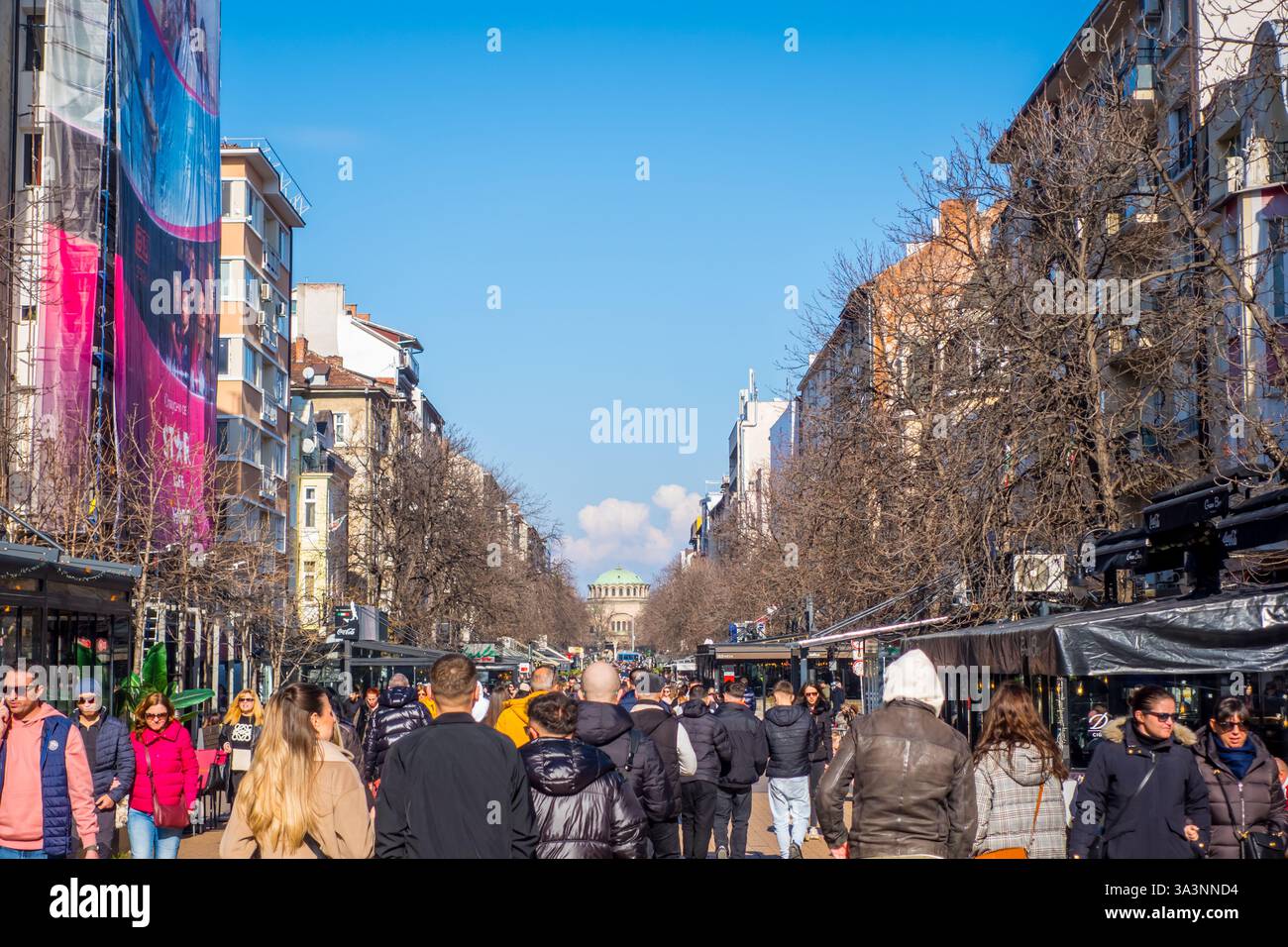 Sofia, Bulgaria - 2 febbraio 2025 - veduta candida di Vitosha Boulevard Foto Stock
