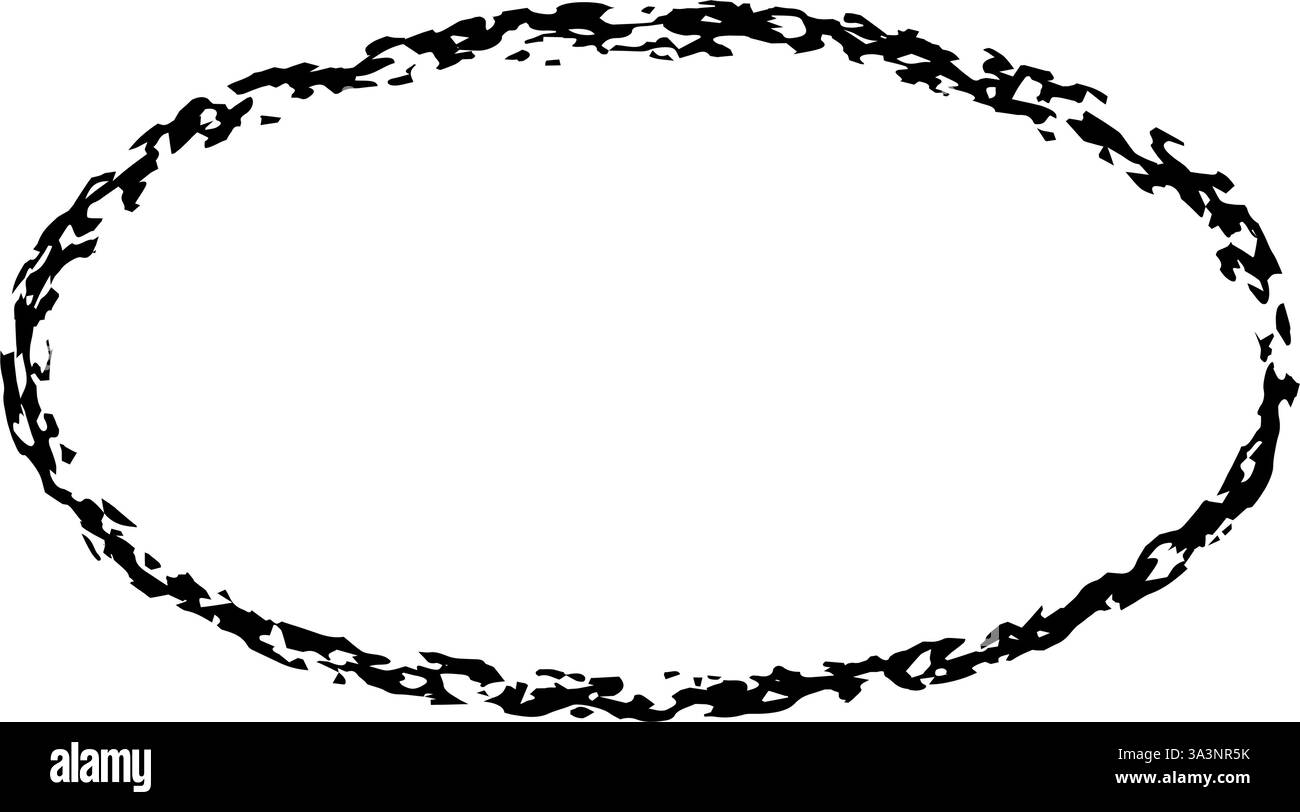 Telaio ellisse gesso. Elemento di design ovale geometrico con gesso testurizzato vettoriale disegnato a mano Illustrazione Vettoriale