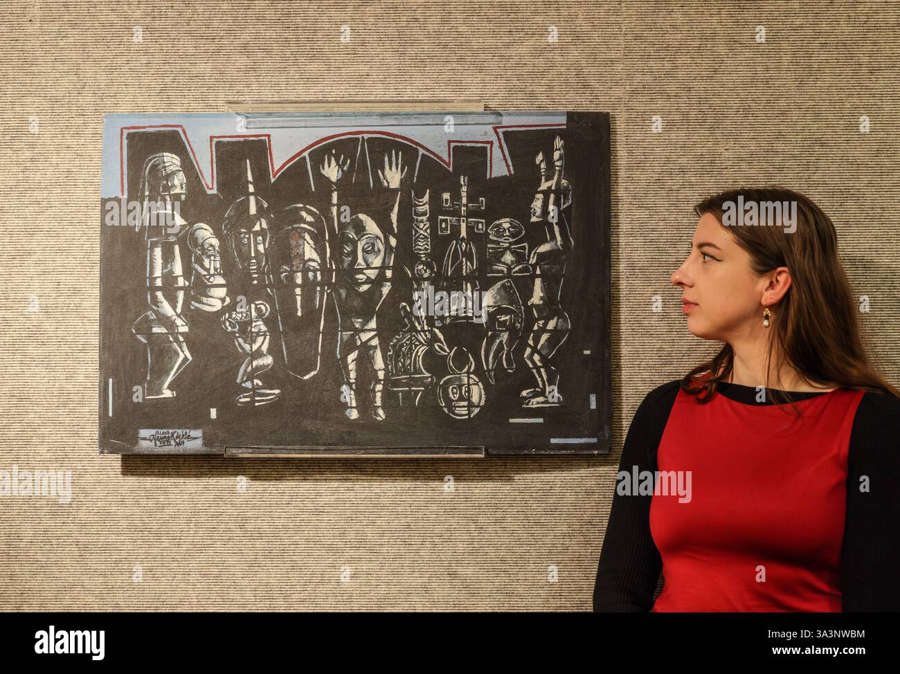Bonhams Londra 17 marzo 2025 Afewerk Tekle (Etiope, 1932-2012) Ibeji and Other Objects (senza cornice) Est£3.000 - £5.000 come parte della Modern & Contemporary African Art, 20 marzo 2025, 15:00 GMT Londra, New Bond Street crediti: Paul Quezada-Neiman/Alamy Live News Foto Stock