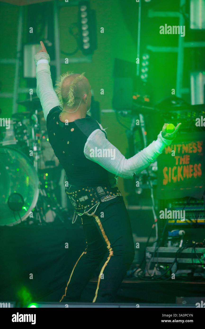 Headliner, il Prodigy chiude il Main Stage l'ultimo giorno al T in the Park nella sua nuova sede del Castello di Strathallen Foto Stock