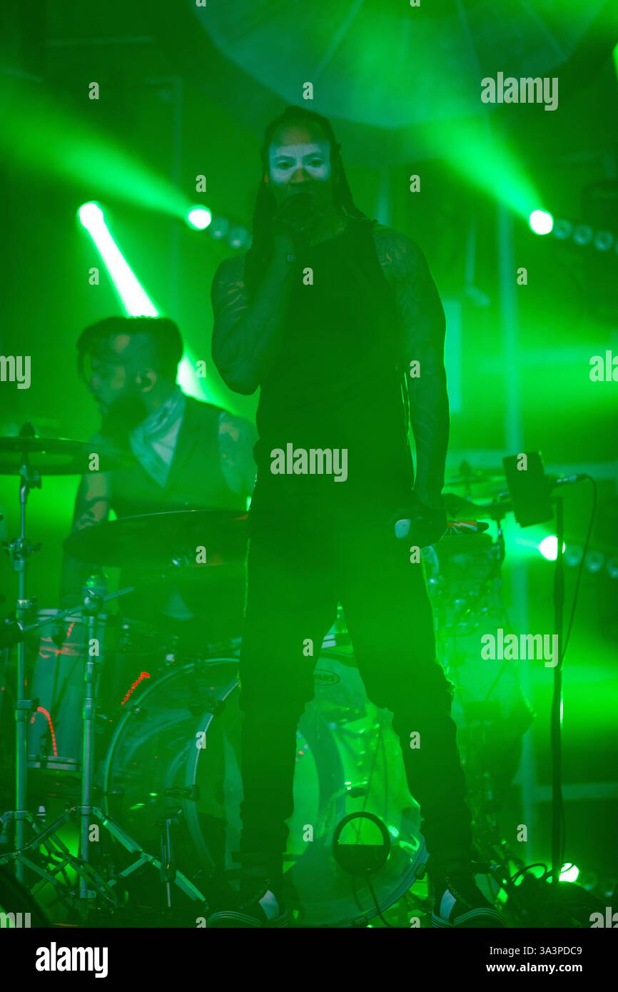 Headliner, il Prodigy chiude il Main Stage l'ultimo giorno al T in the Park nella sua nuova sede del Castello di Strathallen Foto Stock