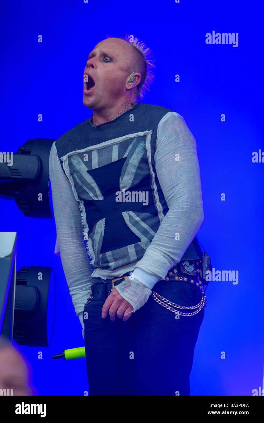 Headliner, il Prodigy chiude il Main Stage l'ultimo giorno al T in the Park nella sua nuova sede del Castello di Strathallen Foto Stock