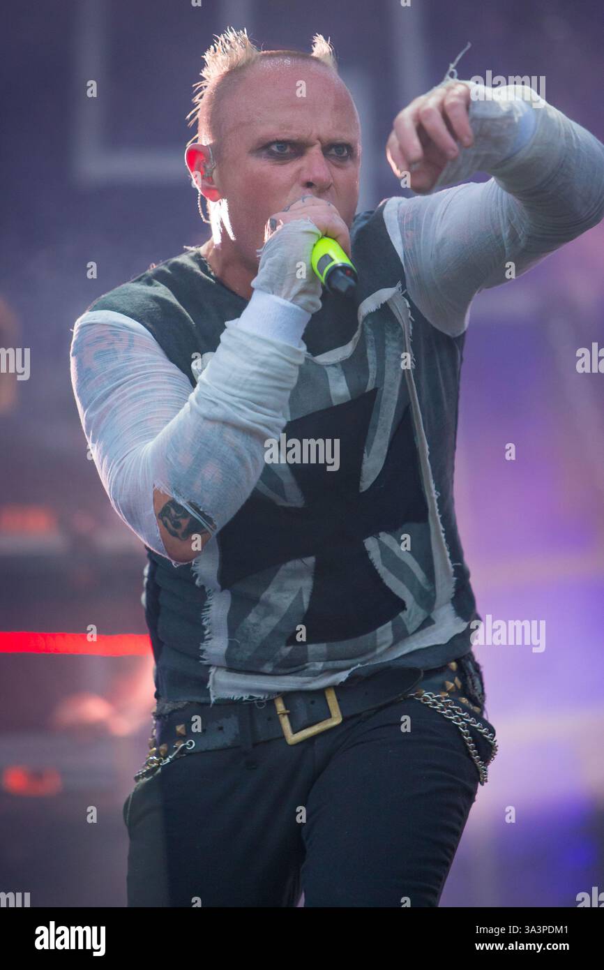 Headliner, il Prodigy chiude il Main Stage l'ultimo giorno al T in the Park nella sua nuova sede del Castello di Strathallen Foto Stock