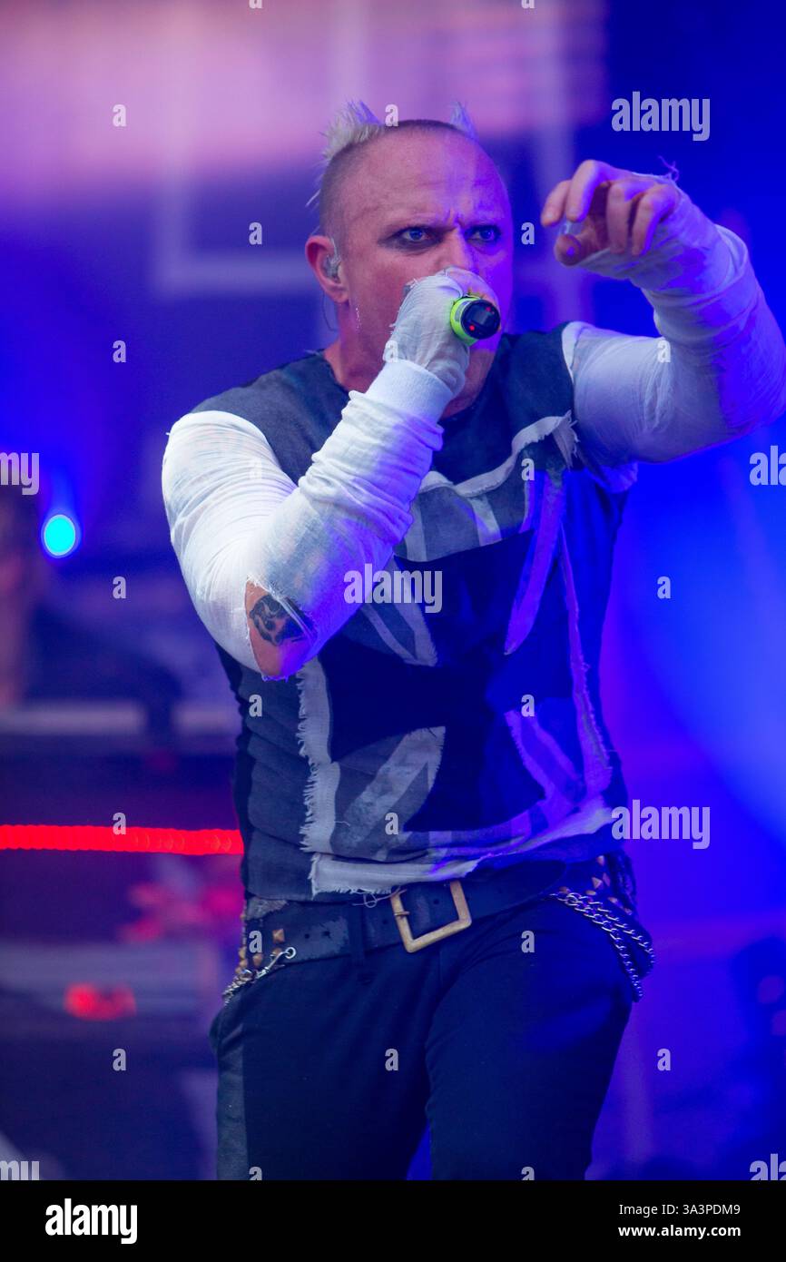 Headliner, il Prodigy chiude il Main Stage l'ultimo giorno al T in the Park nella sua nuova sede del Castello di Strathallen Foto Stock