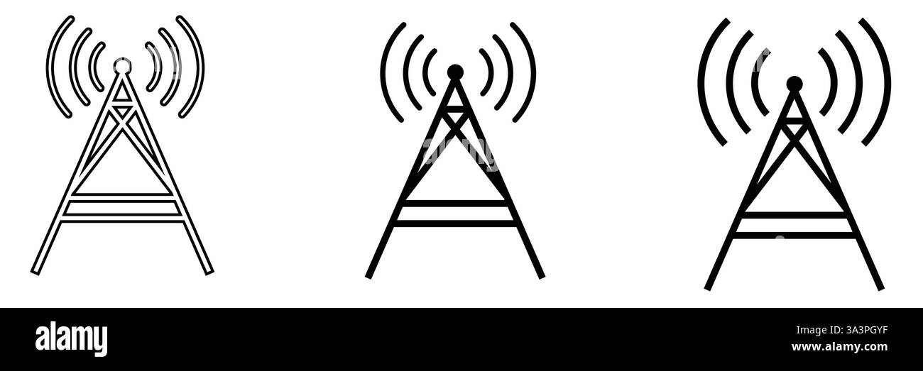 Icona della torre del telefono cellulare su sfondo bianco. Tecnologia wireless. Icona, pulsante, elemento grafico Illustrazione Vettoriale