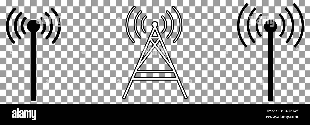 design isolato con icone a linea sottile della torre dell'antenna Illustrazione Vettoriale