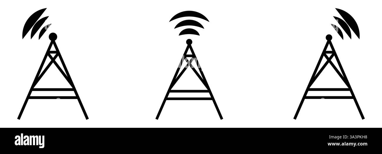 Icona della torre del telefono cellulare su sfondo bianco. Tecnologia wireless. Icona, pulsante, elemento grafico Illustrazione Vettoriale