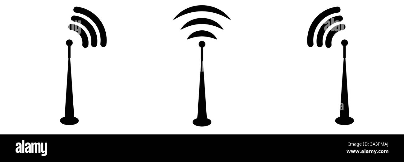 Icona della torre radio. Torre di comunicazione della stazione base radio mobile. Illustrazione Vettoriale