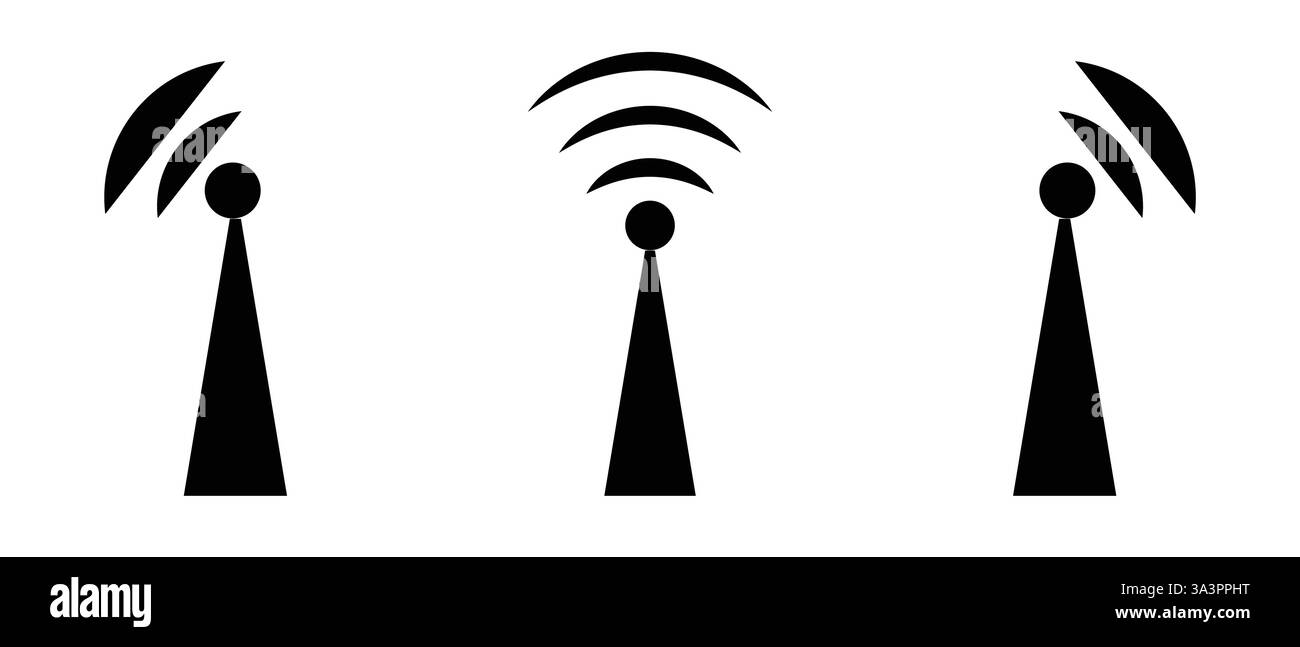 Antenna icona a torre in stile appartamento. Broadcasting illustrazione vettoriale bianco su sfondo isolato. Wifi concetto di business. Illustrazione Vettoriale