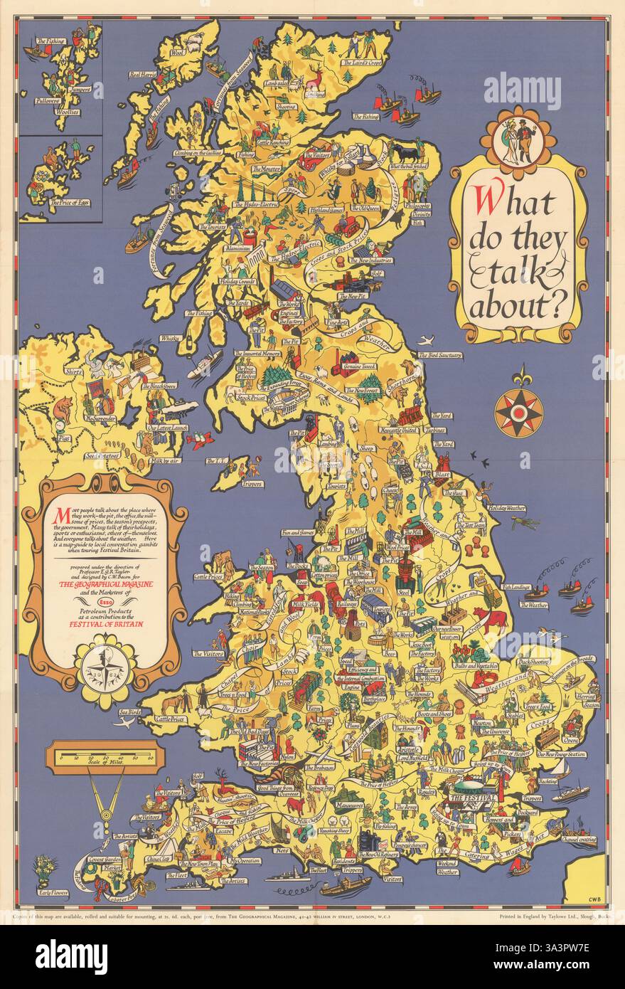 Di cosa parlano? UK Festival of Britain Mappa pittorica di C.W. Bacon 1951 Foto Stock