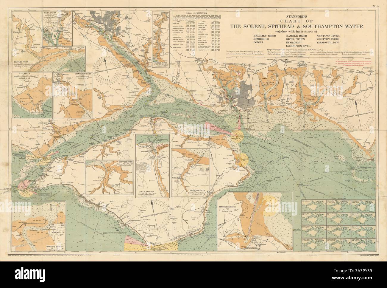 Stanford's Chart of the Solent, Spithead & Southampton Water. I.O.Wight mappa 1932 Foto Stock