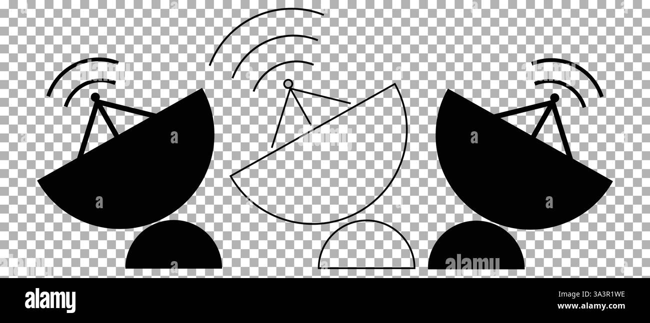 Set di icone della torre radio. Connessione Internet e mobile. Stile lineare. Illustrazione vettoriale isolata su sfondo trasparente Illustrazione Vettoriale