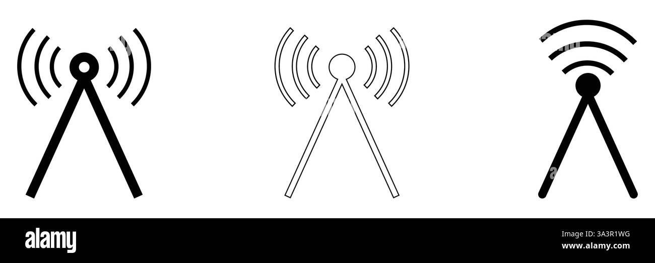 Comunicazione torre di trasmissione radio con onde web Simbolo icona Illustrazione Vettoriale