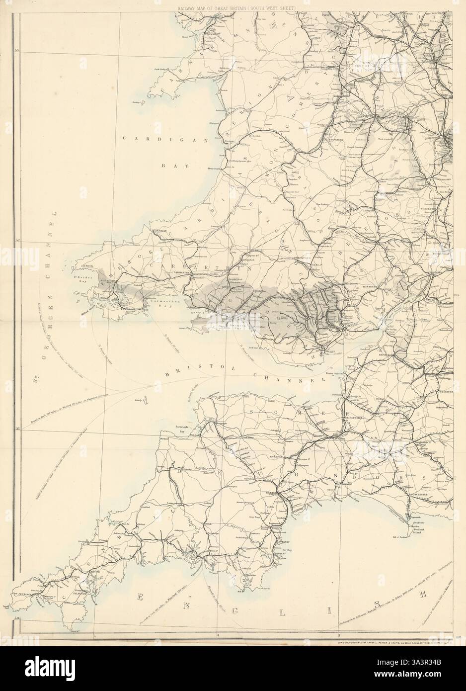 "Gran Bretagna che mostra tutte le ferrovie…" Galles e SW Inghilterra. DOWER 1868 mappa Foto Stock