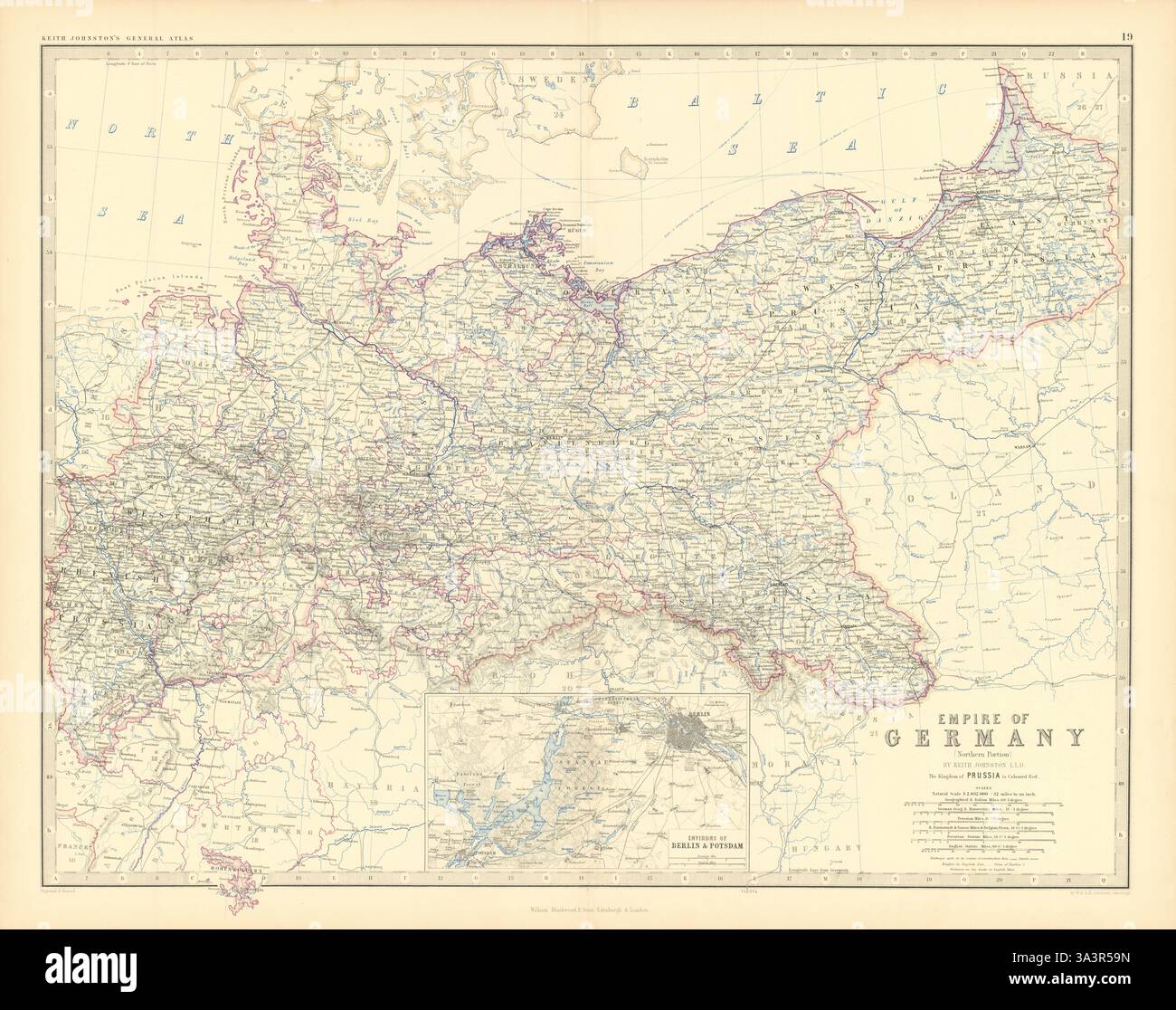Impero di Germania (Nord). Dintorni di Berlino. Prussia. 50 x 60 cm. Cartina JOHNSTON 1876 Foto Stock