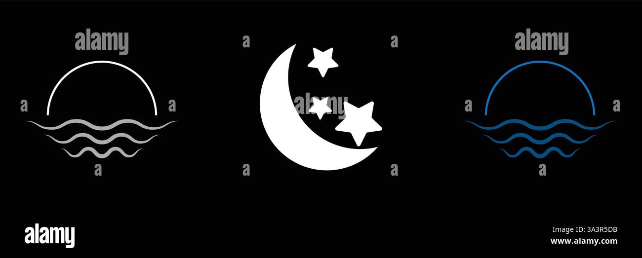 Giorno Mattina sera notte icona impostare Illustrazione Vettoriale