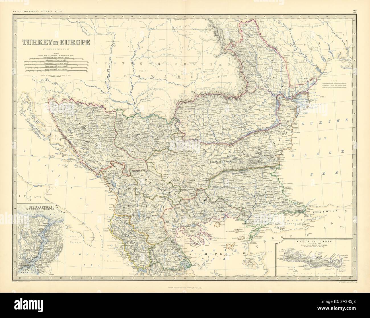 La Turchia in Europa. Balcani Bosforo Romania Rumelia. 50 x 60 cm. Cartina JOHNSTON 1876 Foto Stock