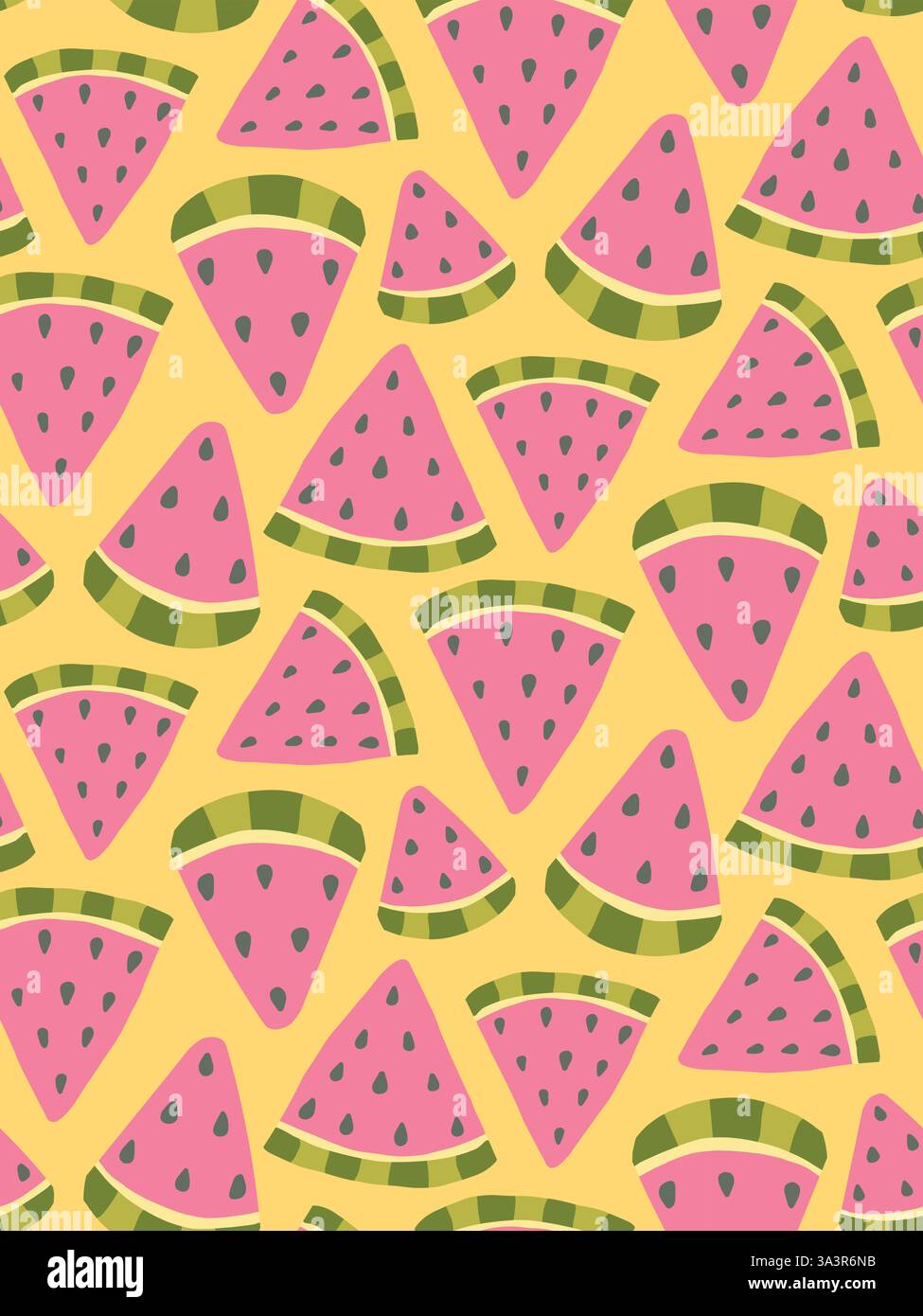 Motivo senza cuciture di anguria su sfondo giallo, perfetto per l'estate e i temi della frutta Illustrazione Vettoriale