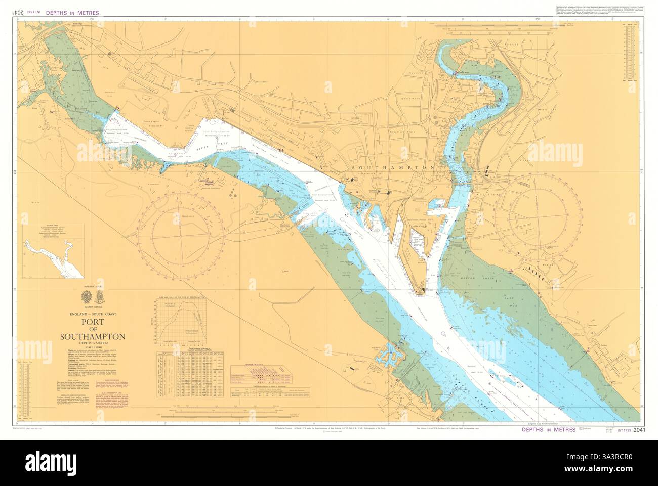 Inghilterra. Porto di Southampton. Grafico Ammiragliato n. 2041. 1974 (1991) vecchia mappa Foto Stock