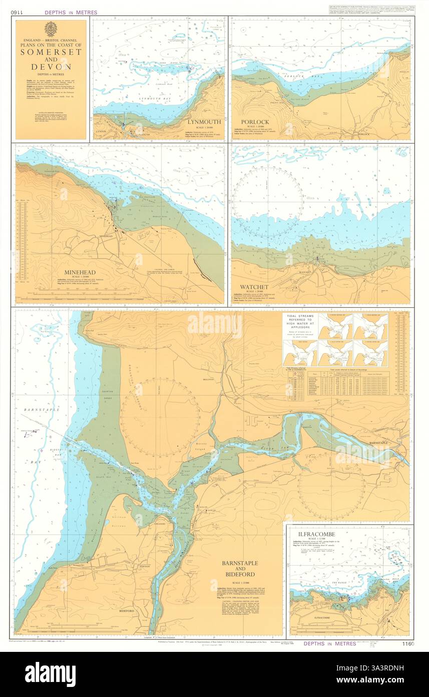 Costa di Somerset/Devon. Lynmouth Minehead. Grafico Ammiragliato n. 1160. 1974 (1991) Foto Stock