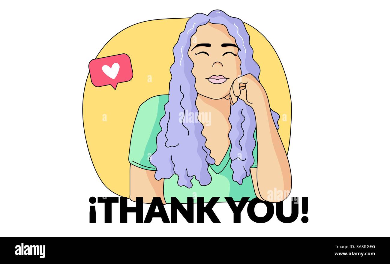 Illustrazione creativa "Grazie" con scritta a mano giocosa e design artistico. Perfetto per biglietti d'auguri, social media e messaggi di apprezzamento. Foto Stock