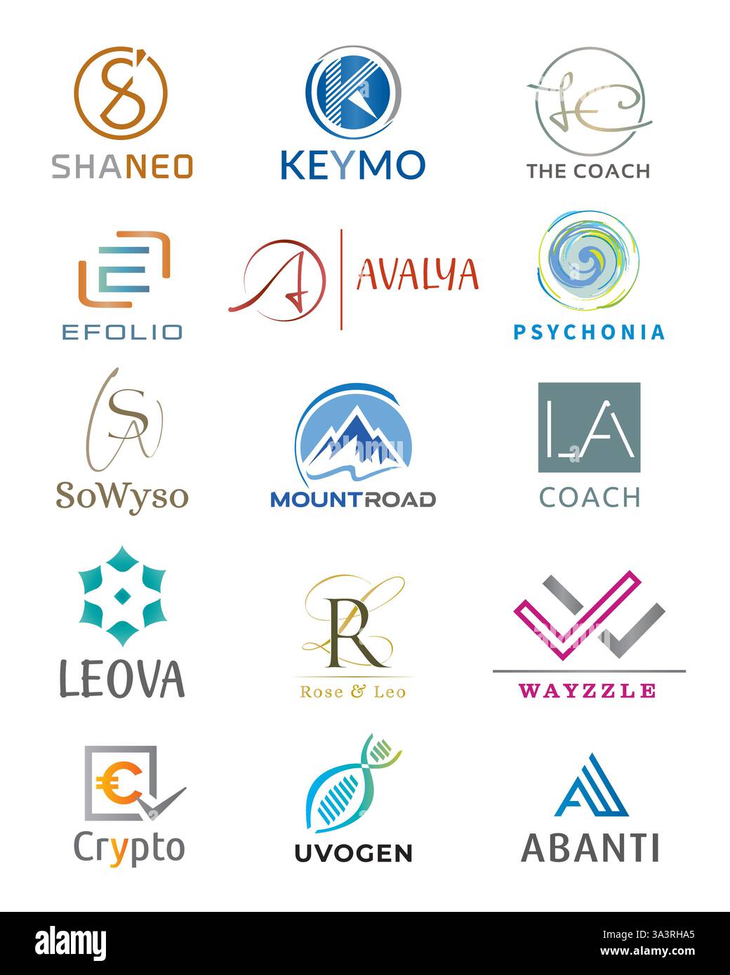 Set di quindici icone con logo moderno - vari elementi - vettoriale multicolore Illustrazione Vettoriale