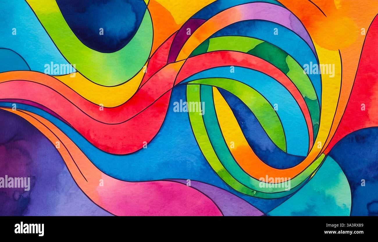 Strisce ondulate multicolore luminose, sfondo astratto, motivo colorato per un design unico Foto Stock