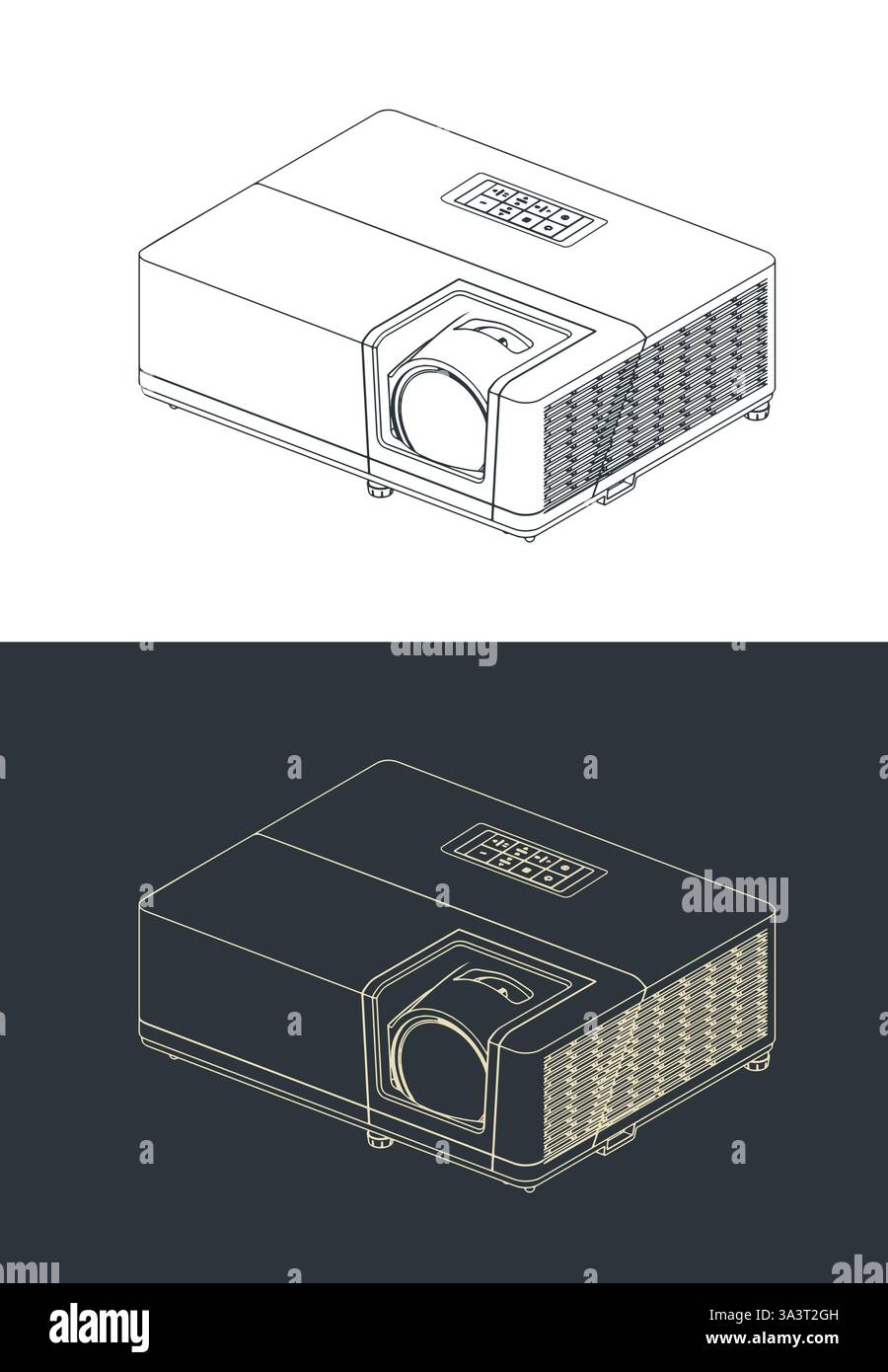 Illustrazioni vettoriali stilizzate dei progetti di un proiettore multimediale Illustrazione Vettoriale
