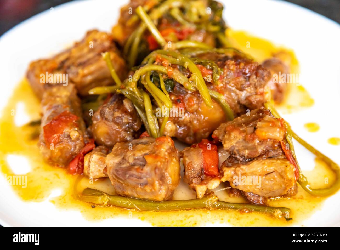Tradizionale coda di bue di manzo con crescione, un piatto rustico brasiliano Foto Stock