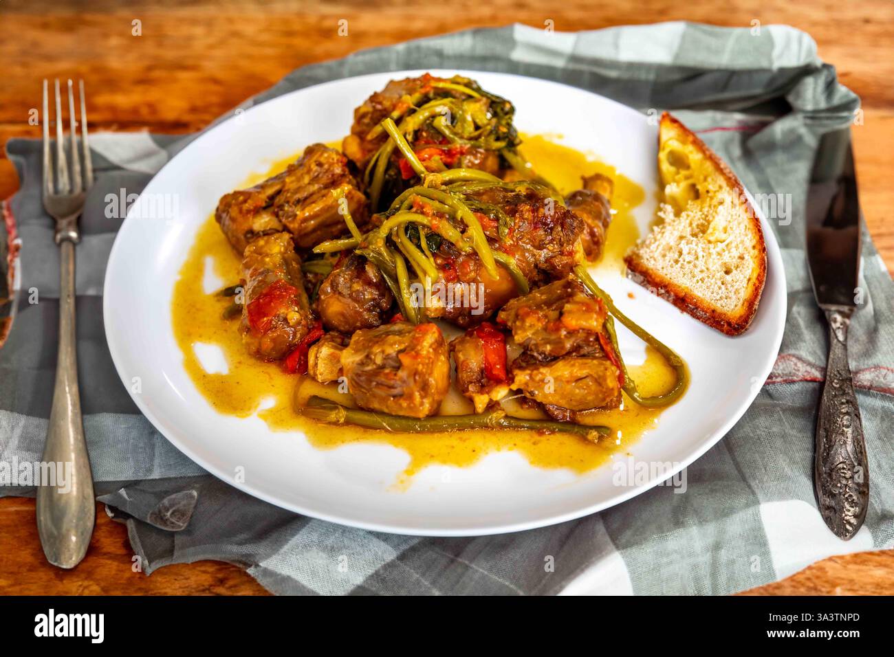 Tradizionale coda di bue di manzo con crescione, un piatto rustico brasiliano Foto Stock