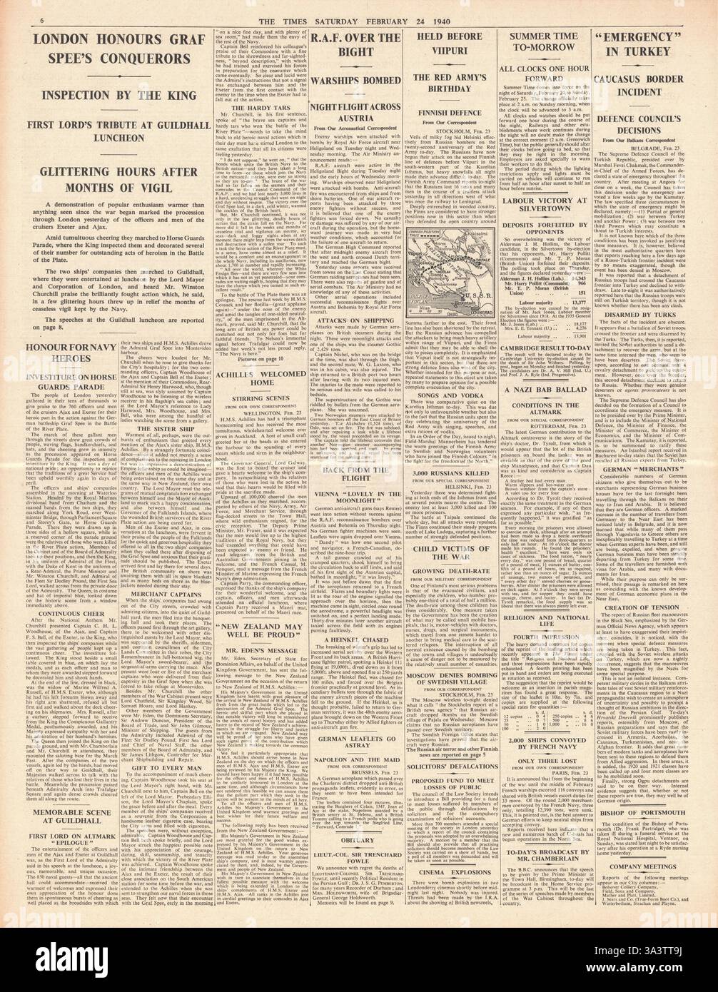1940 Pagina 6 i tempi Navy onorato per la battaglia del River Plate Foto Stock