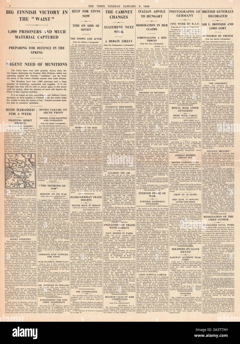 1940 i tempi pagina 6 Finlandese della vittoria su esercito russo Foto Stock