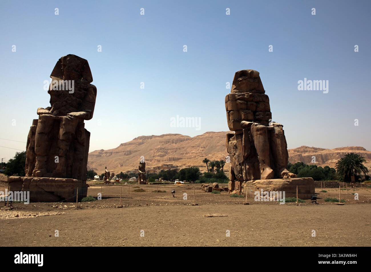 Colossi di Memnone - statue del faraone Amenofi III nella necropoli di Tebe, Egitto Foto Stock Colossi di Memnone - statue del faraone Amenofi III nella necropoli di Tebe, Egitto Foto Stock