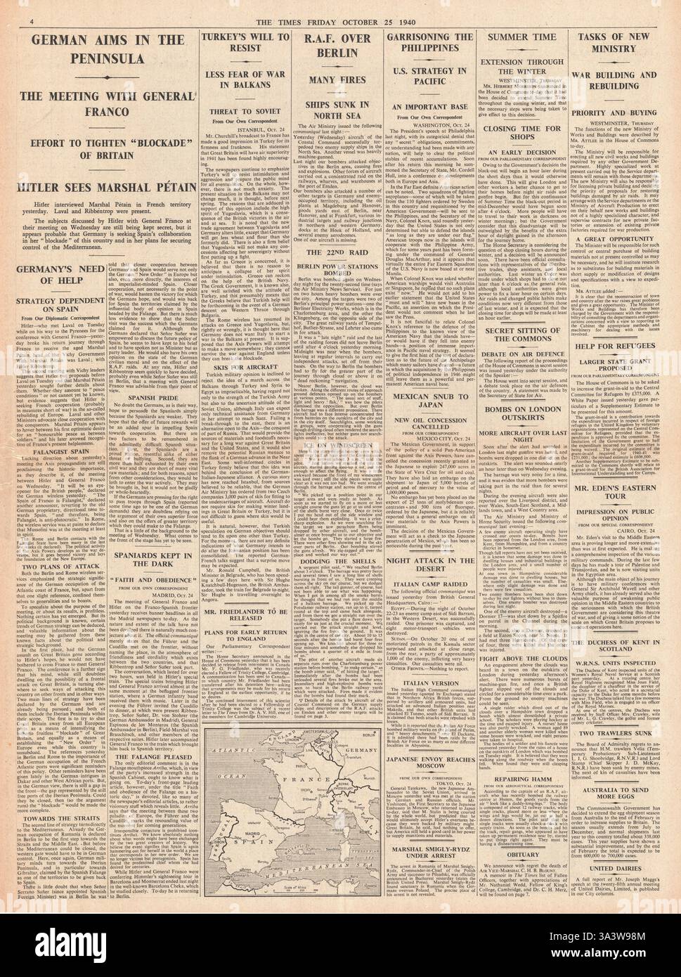 1940 Pagina 4 Tempi Hitler incontra Petain sul francese - confine spagnolo Foto Stock