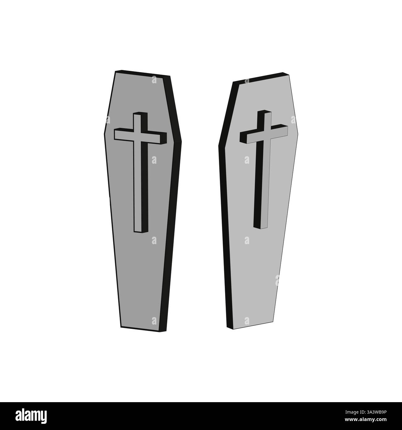 Bara con croce. Icona funerale. Scrigno di legno della morte. Simbolo commemorativo nero. Illustrazione Vettoriale