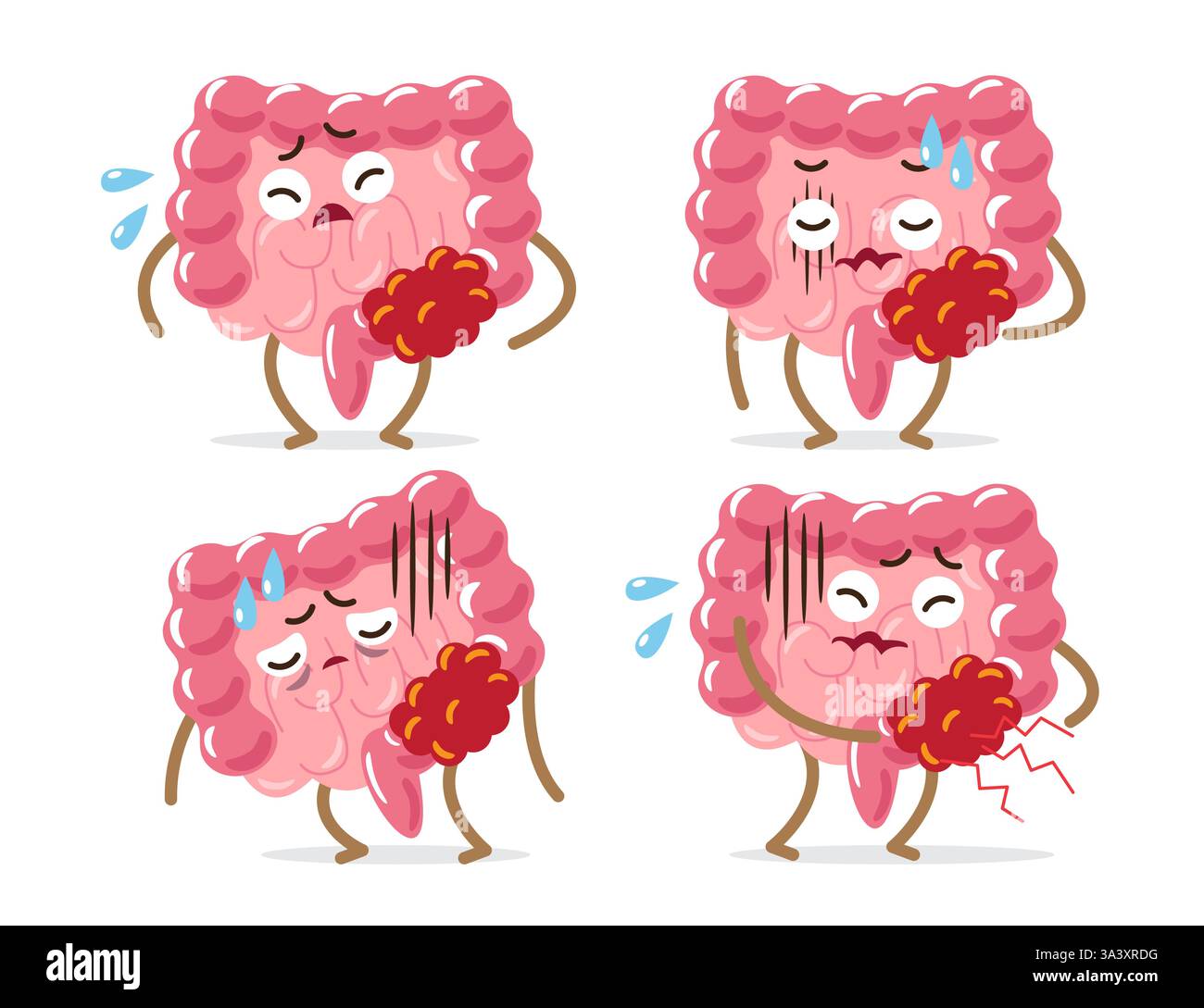 Cancro del colon. Set di carini personaggi dei cartoni animati medici . Vettore . Illustrazione Vettoriale