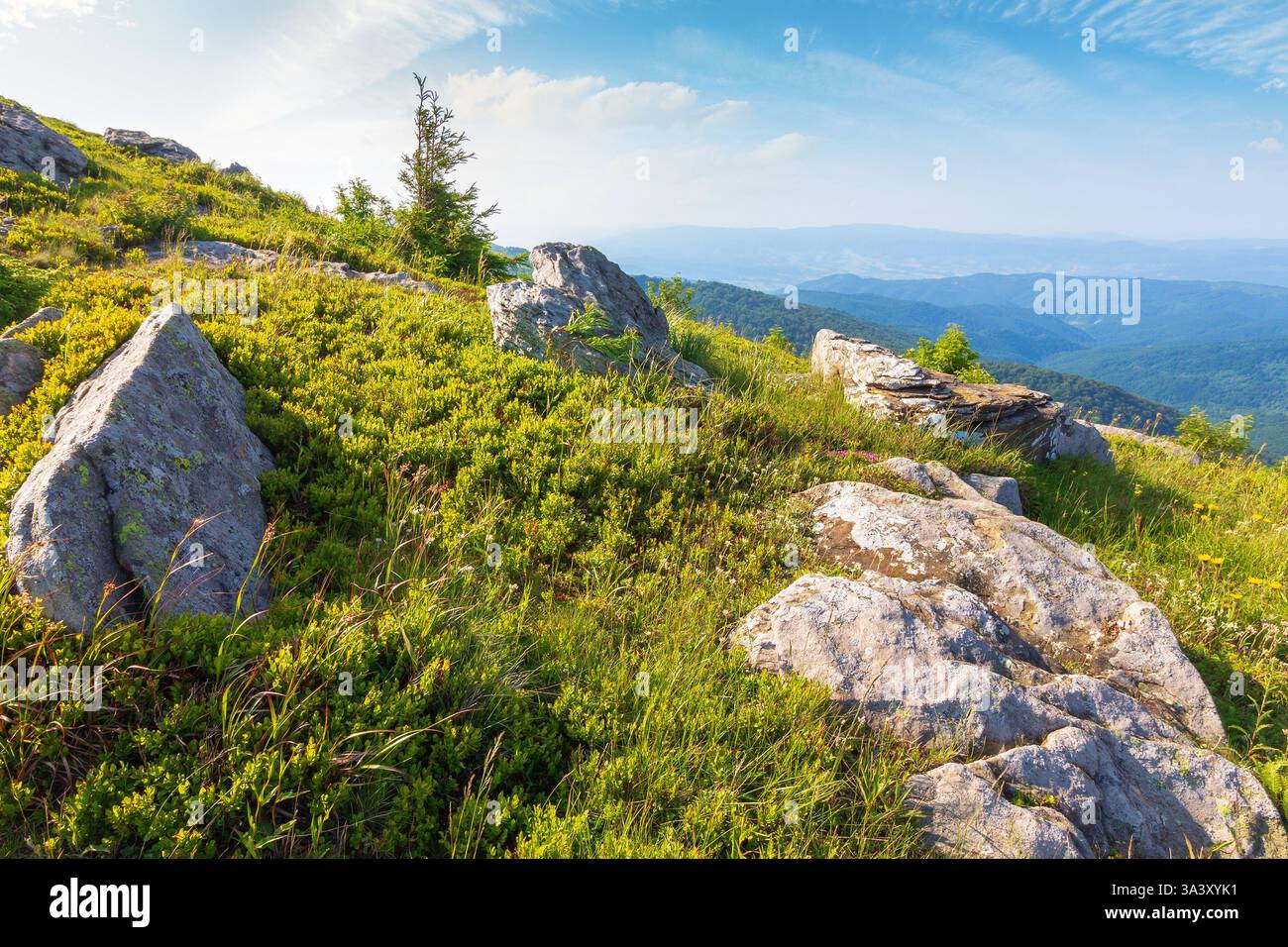 paesaggio di montagna con cielo blu in estate. splendido sfondo naturale con collina per viaggiare. splendida vista per il turismo alpino e l'escursionismo. scenario per Foto Stock