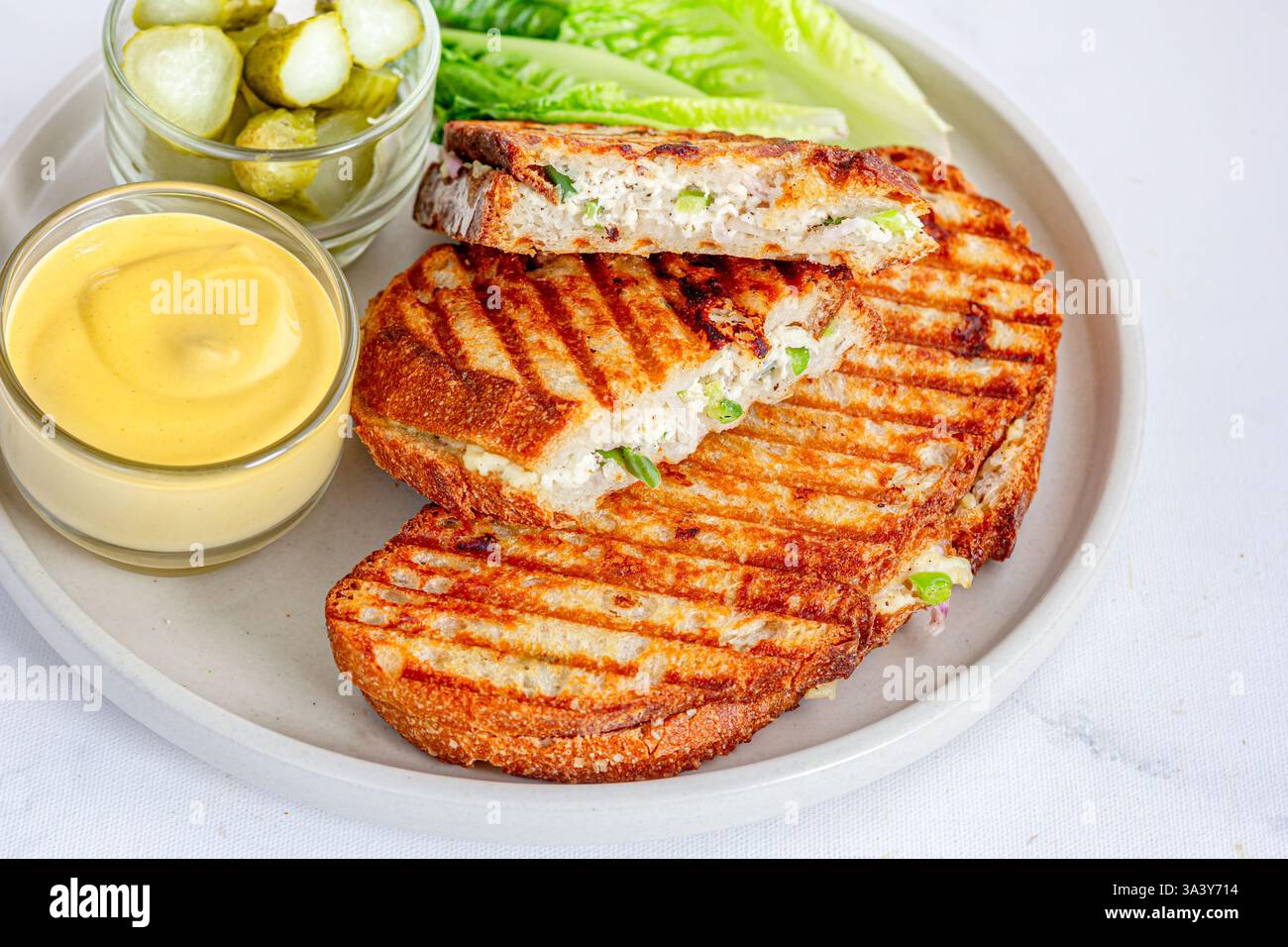 Sandwich sano con condimenti foto ravvicinata ad angolo basso Foto Stock