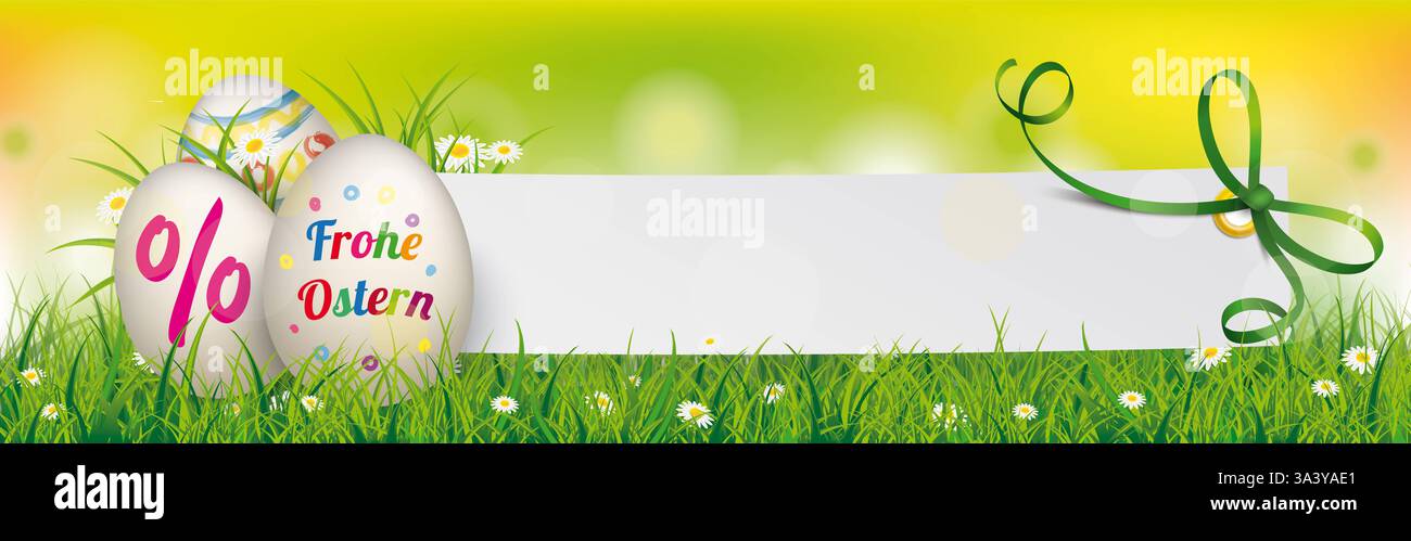 Natural Easter Eggs% Ostern Paper Spring Banner testo tedesco Frohe Ostern, Translate Happy Easter. Foto Stock