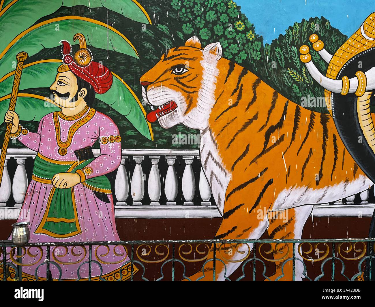Rajasthan , India, Graffiti a Jodhpur, arte Rajput a Blue City Brahmpur Brahmpuri Jodhpur nel Rajasthan, India, Asia meridionale. Street Urban Graffiti Foto Stock