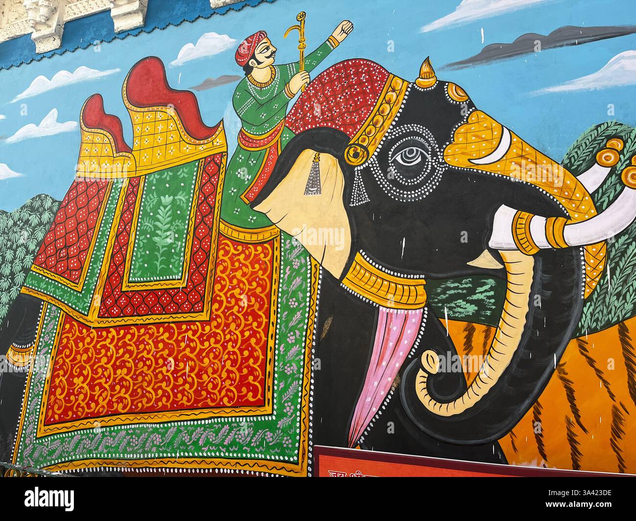 Rajasthan , India, Graffiti a Jodhpur, arte Rajput a Blue City Brahmpur Brahmpuri Jodhpur nel Rajasthan, India, Asia meridionale. Street Urban Graffiti Foto Stock