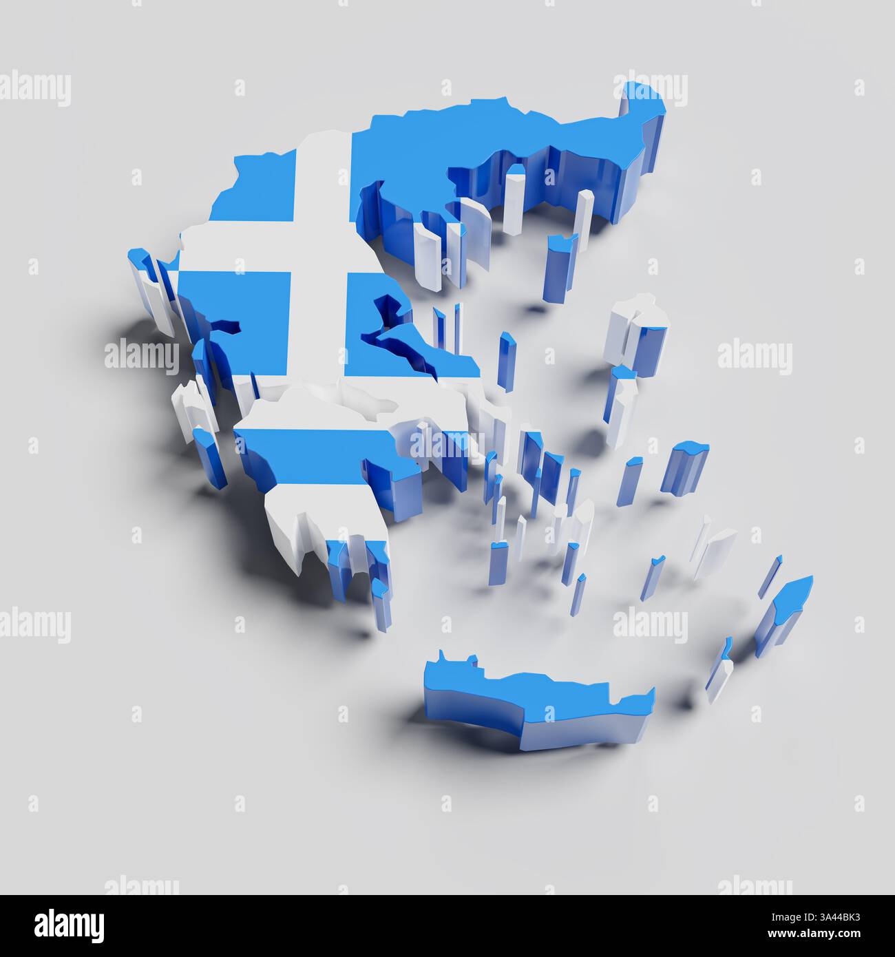 La mappa della Grecia sovrapposta alla bandiera greca su sfondo grigio Foto Stock