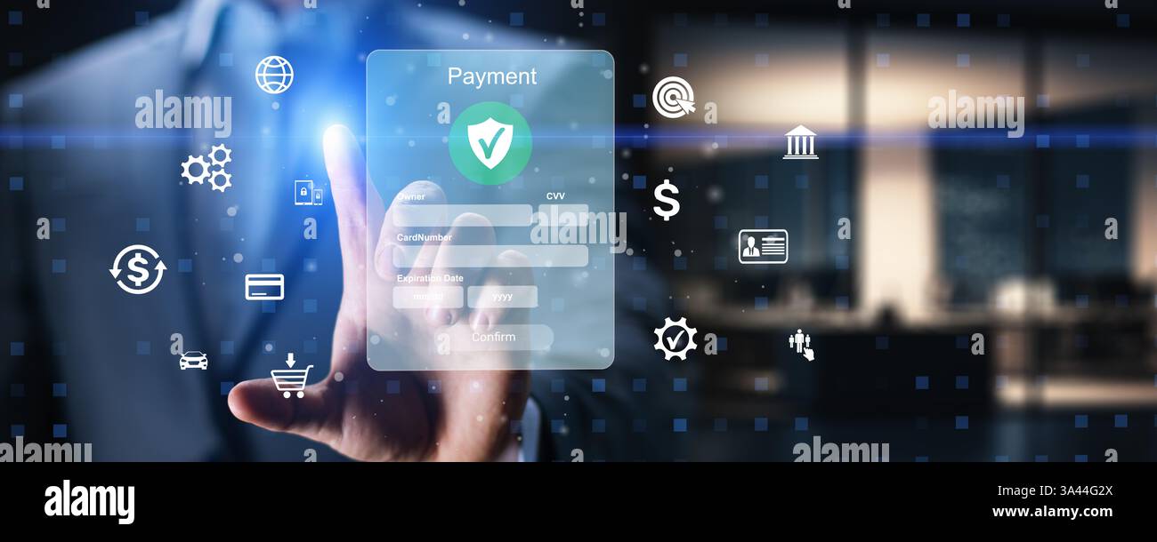 Secure Digital Payment Systems ha illustrato il concetto di tecnologia finanziaria. Foto Stock