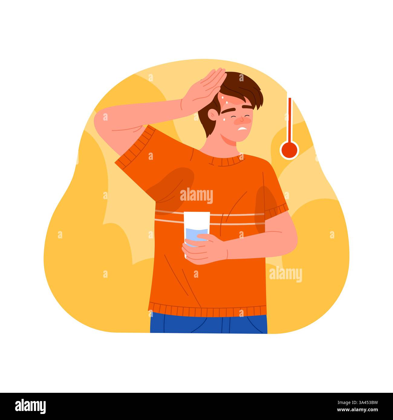 Un giovane sorseggia una bevanda deliziosa e rinfrescante mentre ti godi un'atmosfera estiva tranquilla e rilassata Illustrazione Vettoriale