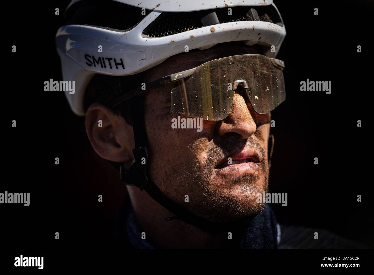 Il ciclista belga Greg van Avermaet al termine della prima tappa della gara di otto giorni di Absa Cape Epic in Sudafrica, 17 marzo, Foto Stock