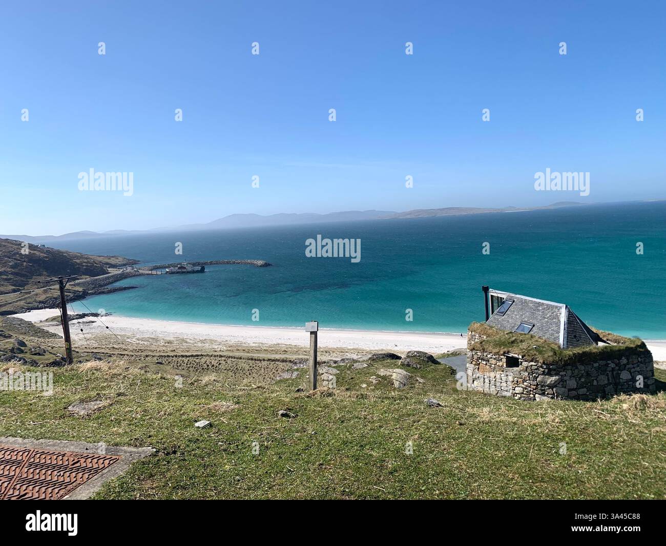 Kildonan Beach Isola di South Uist Rubha Ban Costa occidentale delle Isole scozzesi tempo pace nessuno terra isola calda spiaggia di riva soleggiata Foto Stock