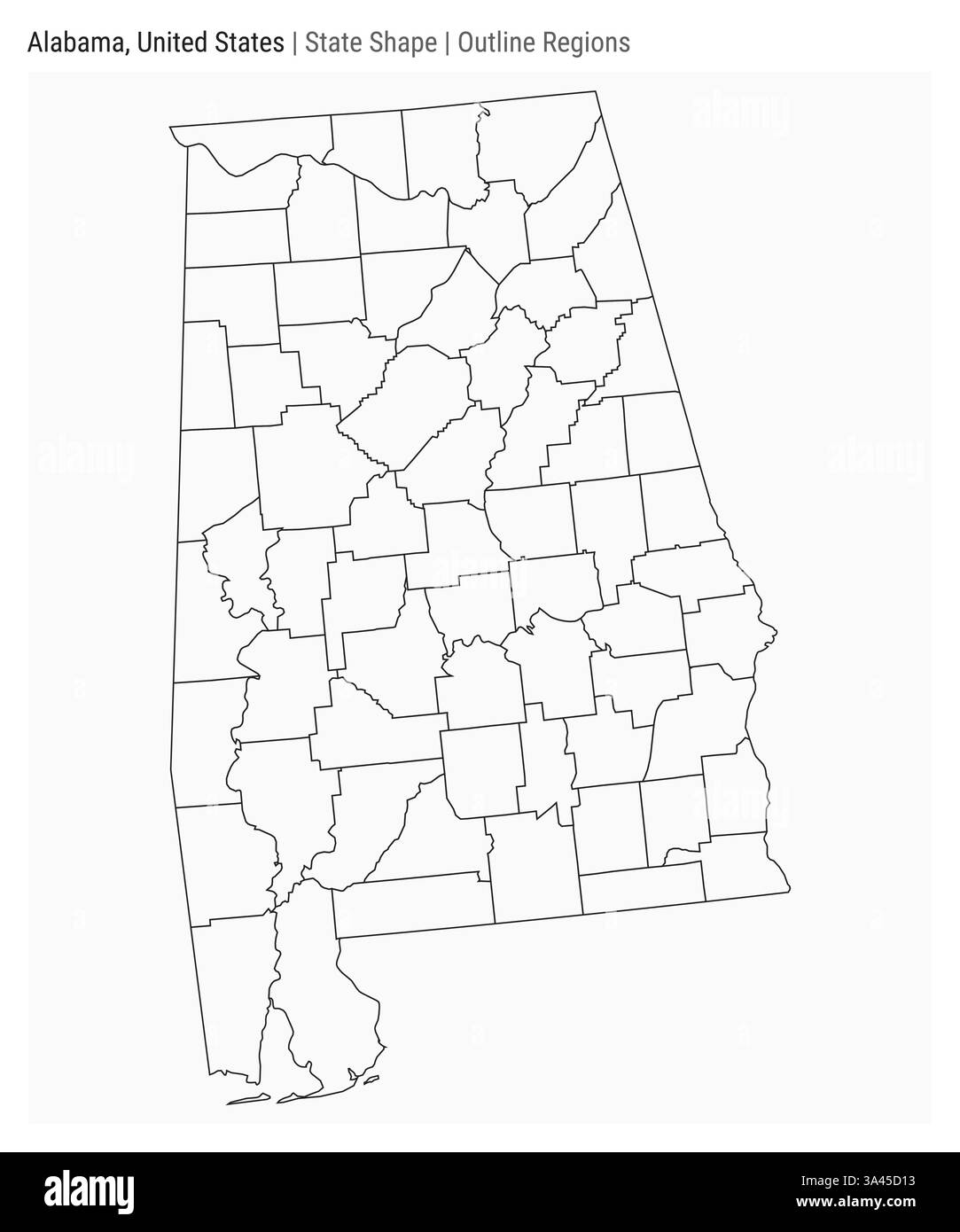 Alabama, Stati Uniti. Semplice mappa vettoriale. Stato forma. Stile regioni contorno. Confine dell'Alabama. Illustrazione vettoriale. Illustrazione Vettoriale