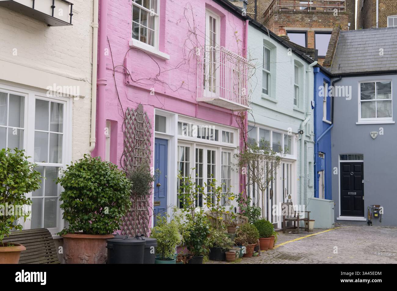 Case colorate mews a Pembridge Mews, Notting Hill, Londra Foto Stock